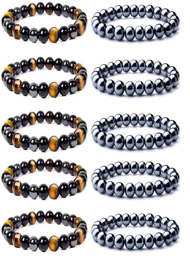WAINIS 10PCS 8mm Black Hematite Bead Therapy Bracelet For Men Women Stone Bracelet Stress Relieving Triple Protection Anxiety Relief Bracelet Jewelry - Image 1